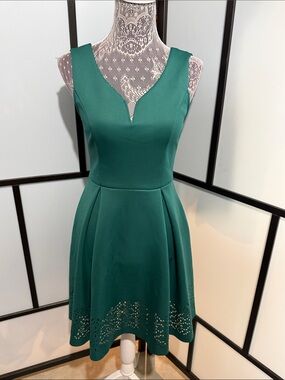 Alya Teal V-Notch Fit & Flare Mini Dress
